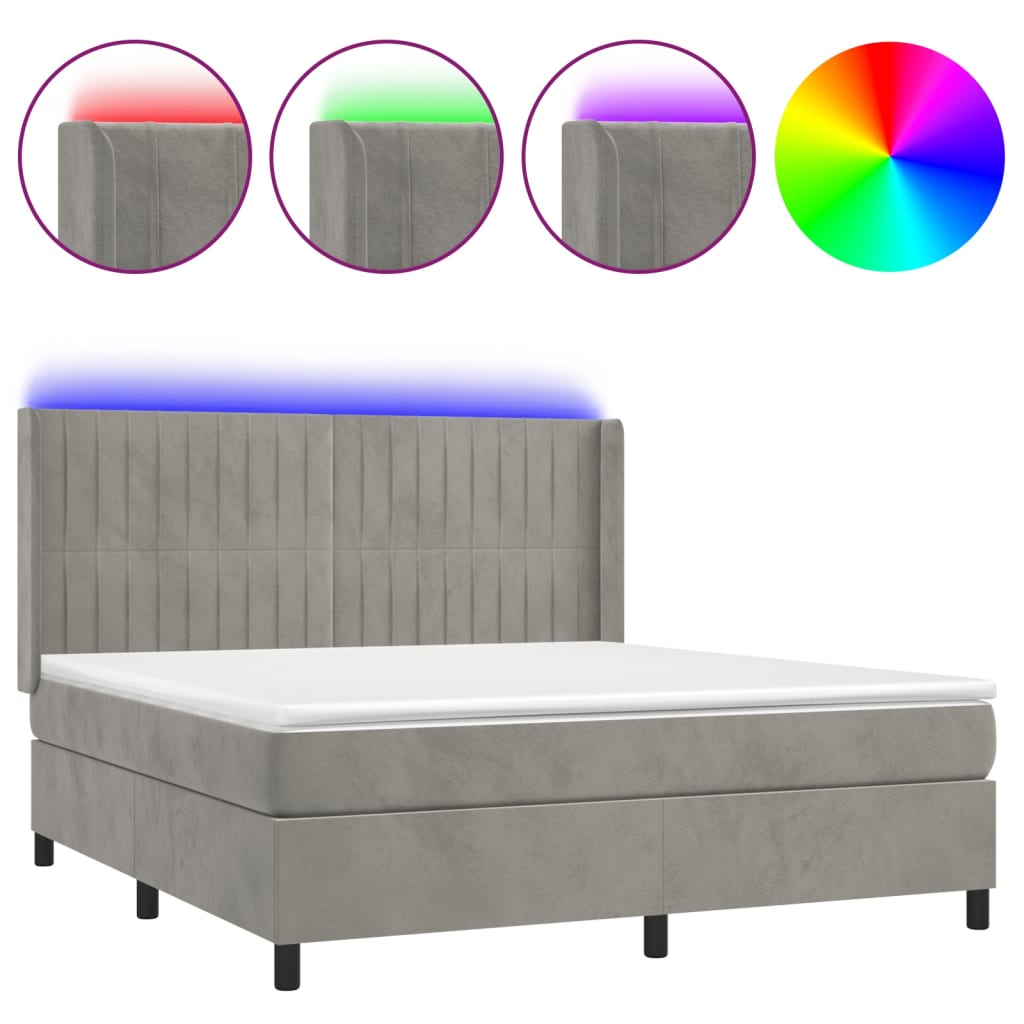 Letto a Molle Materasso e LED Grigio Chiaro 160x200 cm Velluto cod mxl 71791