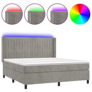 Letto a Molle Materasso e LED Grigio Chiaro 160x200 cm Velluto cod mxl 71791
