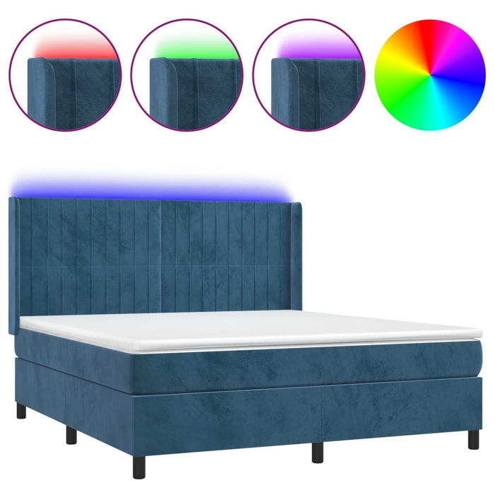 Letto a Molle con Materasso e LED Blu Scuro 160x200 cm 3139695