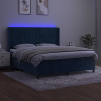 Letto a Molle con Materasso e LED Blu Scuro 160x200 cm 3139695