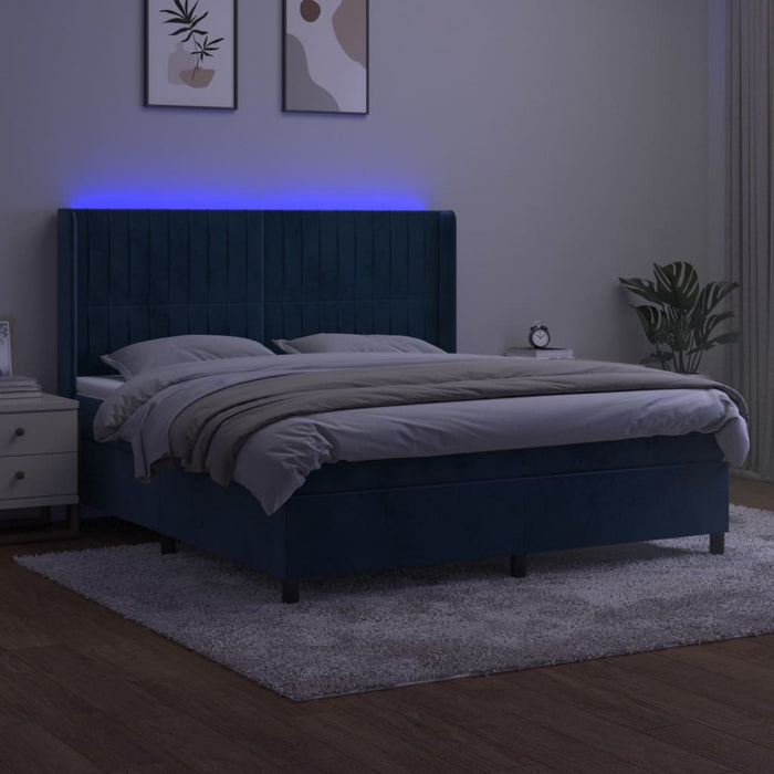 Letto a Molle con Materasso e LED Blu Scuro 160x200 cm 3139695