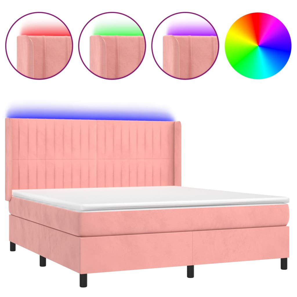 Letto a Molle con Materasso e LED Rosa 160x200 cm in Velluto 3139696