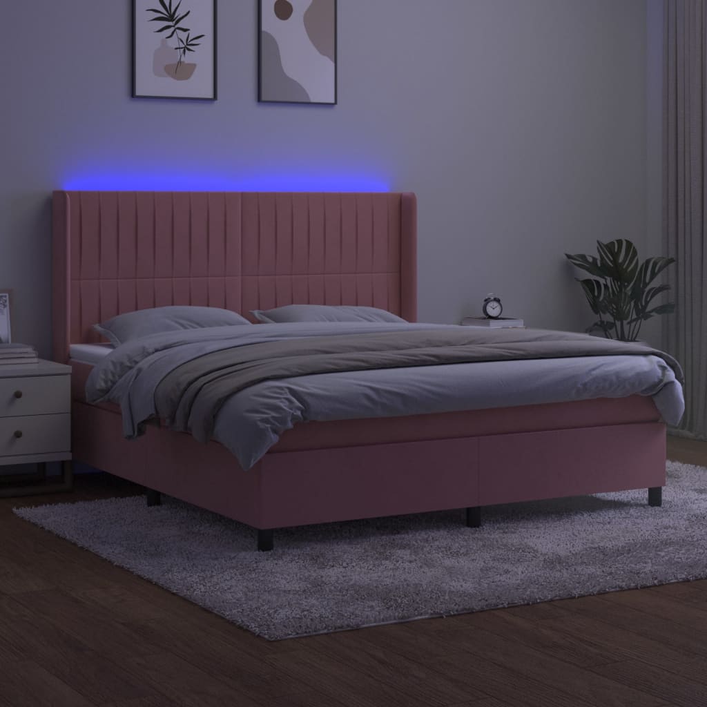 Letto a Molle con Materasso e LED Rosa 160x200 cm in Velluto 3139696