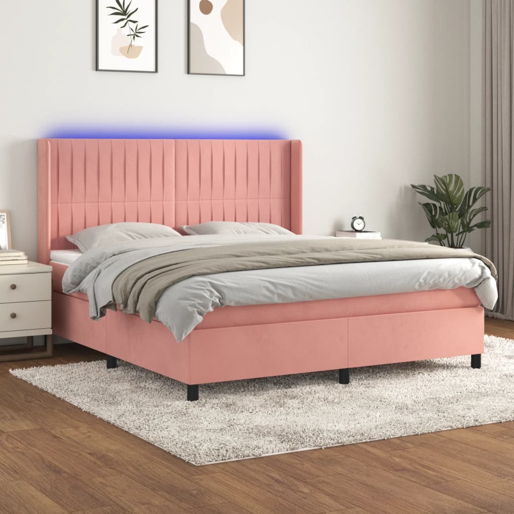 Letto a Molle con Materasso e LED Rosa 160x200 cm in Velluto 3139696