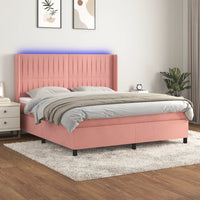 Letto a Molle con Materasso e LED Rosa 160x200 cm in Velluto 3139696