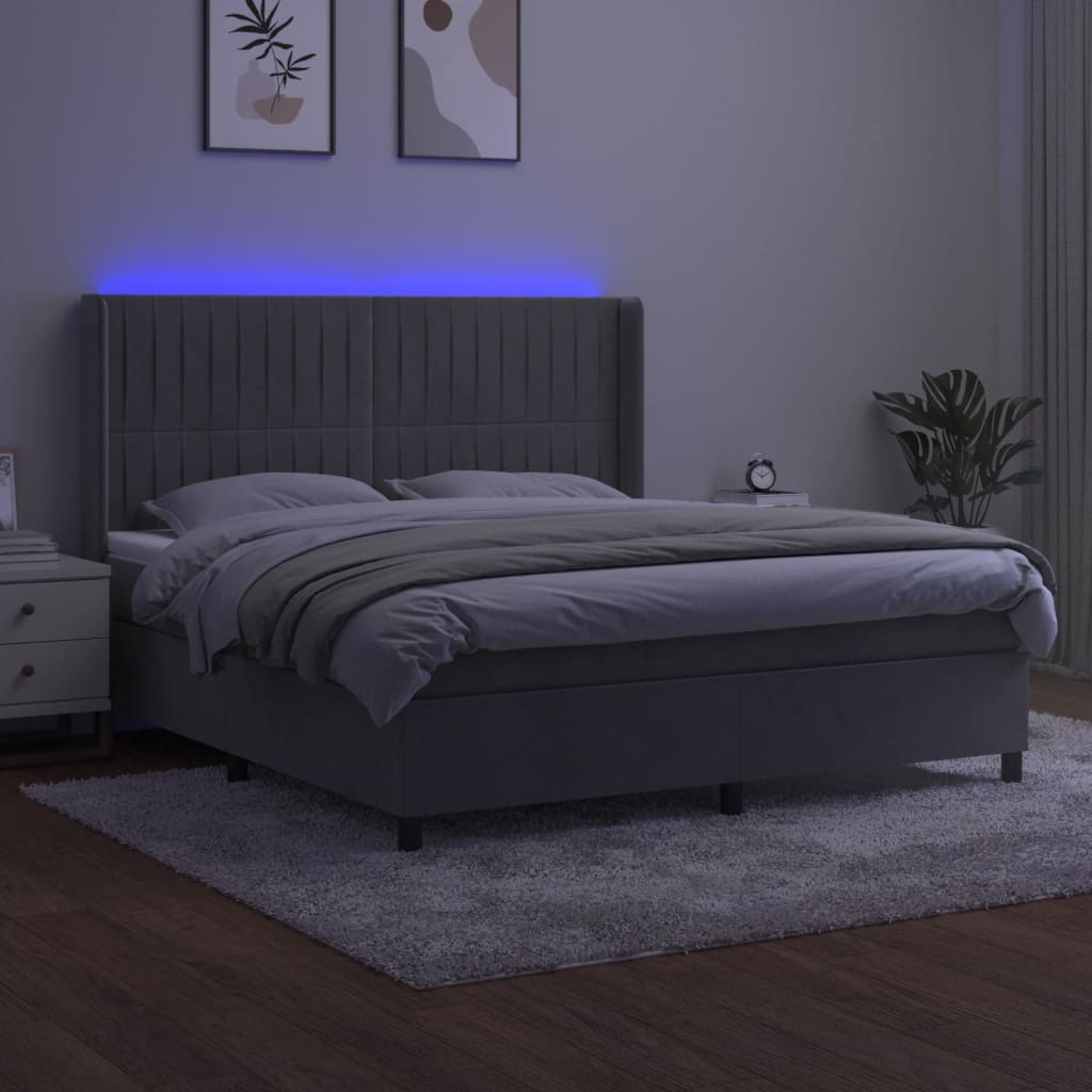 Letto a Molle Materasso e LED Grigio Chiaro 180x200 cm Velluto 3139697