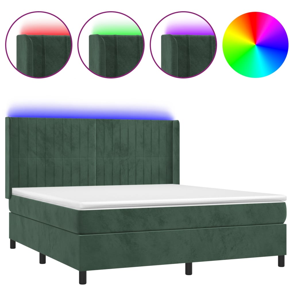 Letto a Molle con Materasso e LED Verde Scuro 180x200cm Vellutocod mxl 99458