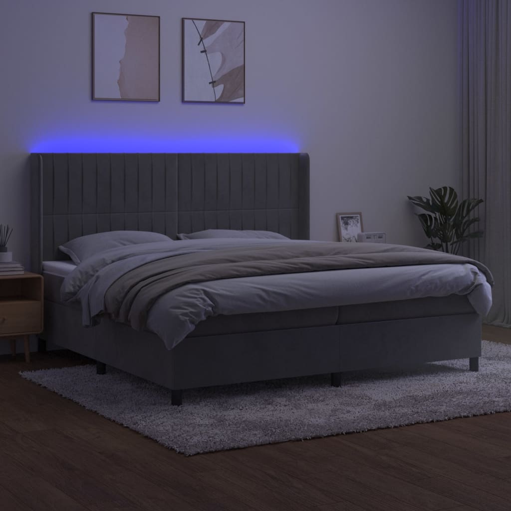 Letto a Molle Materasso e LED Grigio Chiaro 200x200 cm Velluto cod mxl 61669
