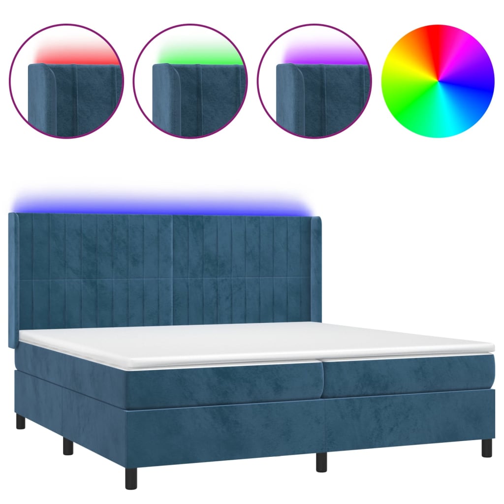 Letto a Molle con Materasso e LED Blu Scuro 200x200 cm 3139707