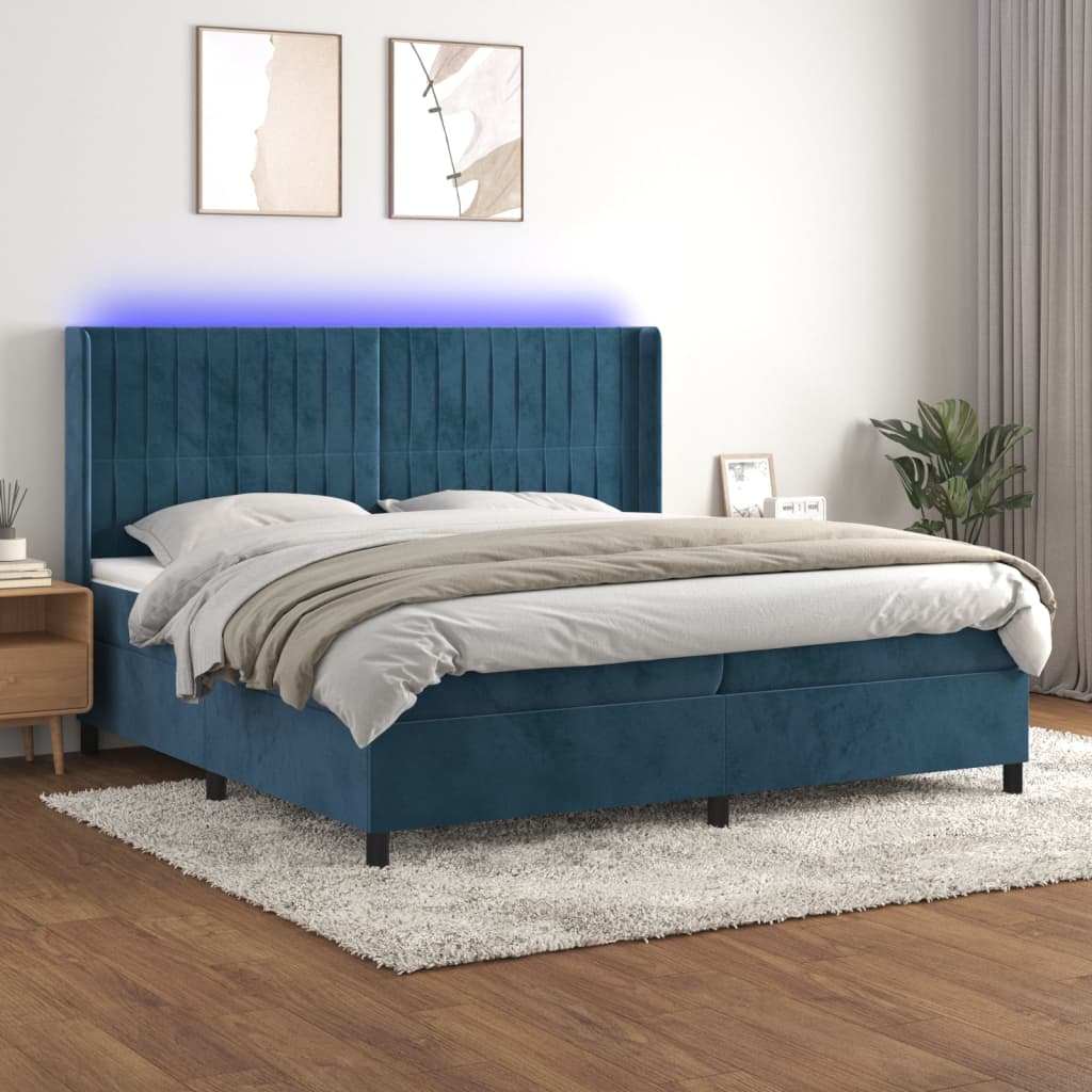 Letto a Molle con Materasso e LED Blu Scuro 200x200 cm 3139707