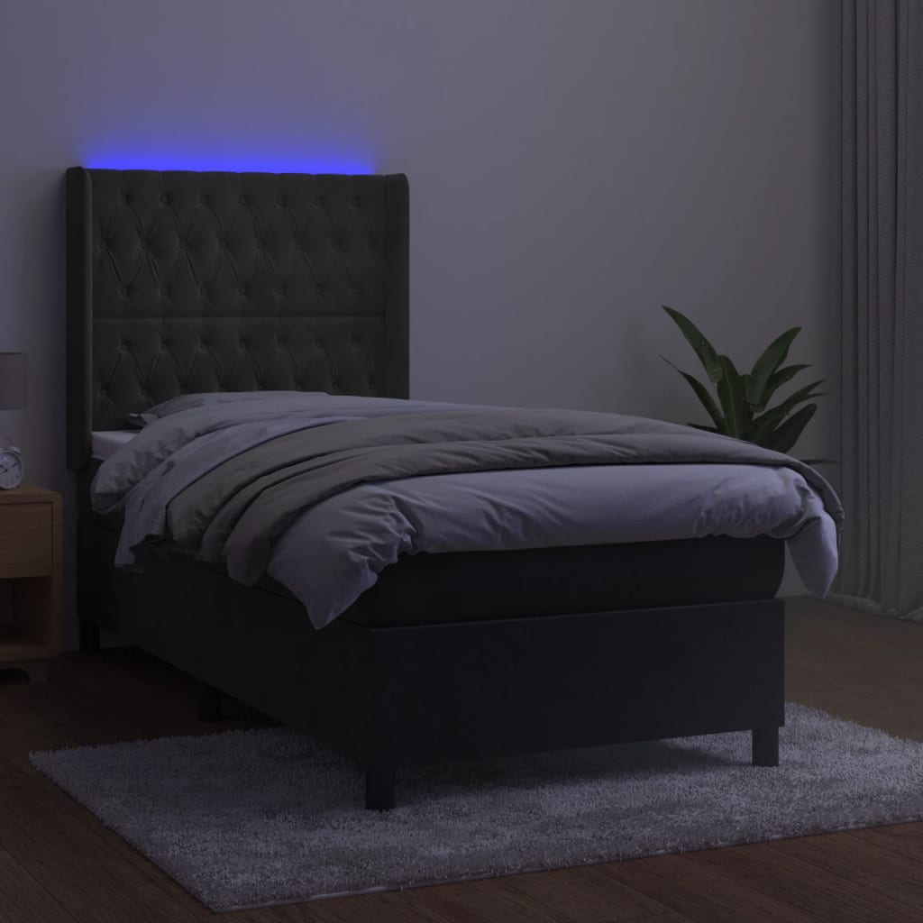 Letto a Molle con Materasso e LED-Struttura Letto con Materasso Grigio Scuro 80x200cm Velluto 401622