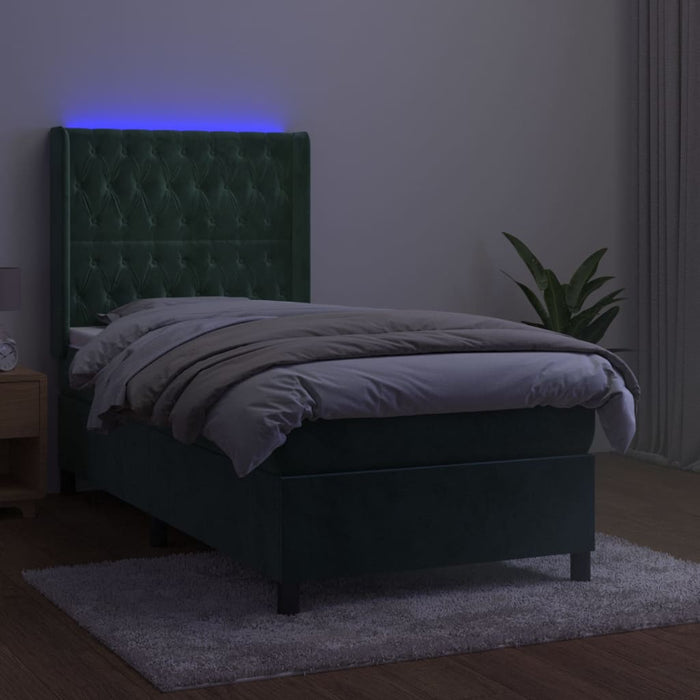 Letto a Molle con Materasso e LED Verde Scuro 80x200cm Velluto cod mxl 64061