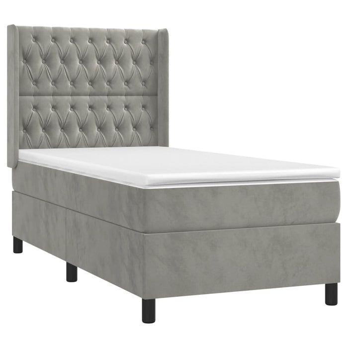 Letto a Molle Materasso e LED Grigio Chiaro 90x190 cm Velluto 3139715