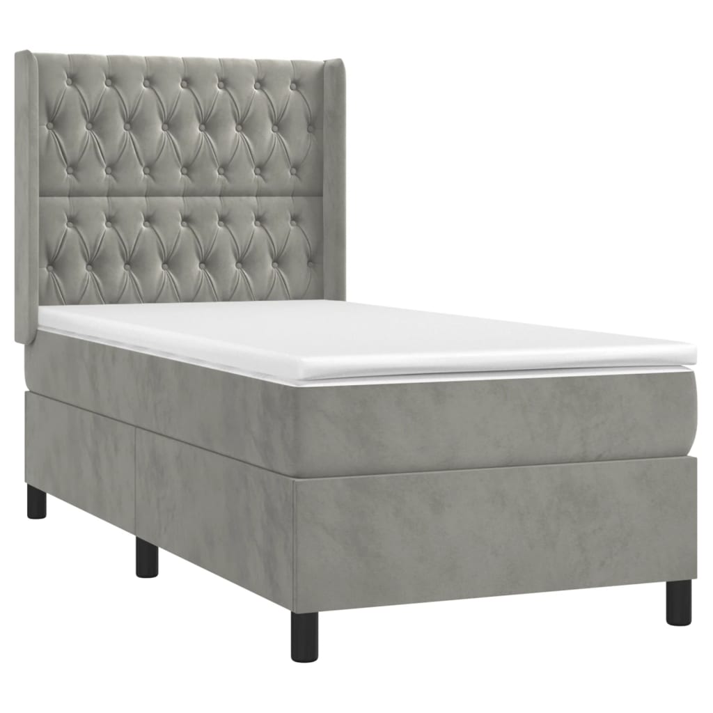 Letto a Molle Materasso e LED Grigio Chiaro 90x190 cm Velluto 3139715