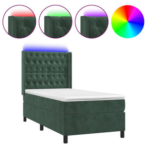 Letto a Molle con Materasso e LED Verde Scuro 90x190 cm Vellutocod mxl 123415