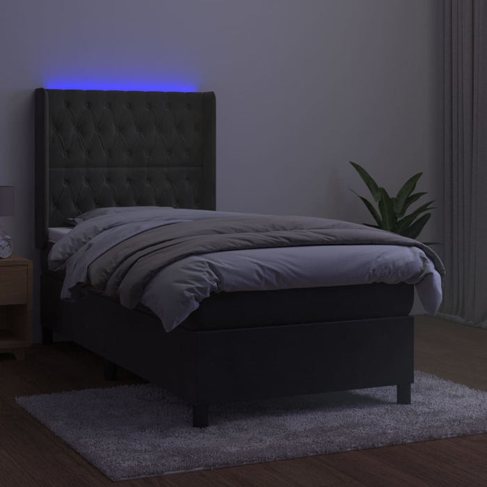 Letto a Molle con Materasso e LED Grigio Scuro 90x200cm Velluto 3139722