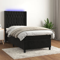 Letto a Molle con Materasso e LED Nero 100x200 cm in Velluto 3139729
