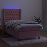 Letto a Molle con Materasso e LED Rosa 100x200 cm in Velluto 3139732