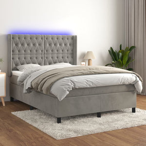 Letto a Molle Materasso e LED Grigio Chiaro 140x190 cm Vellutocod mxl 123409