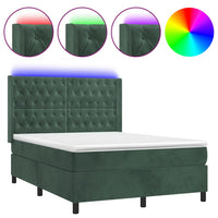 Letto a Molle con Materasso e LED Verde Scuro 140x200cm Vellutocod mxl 75477