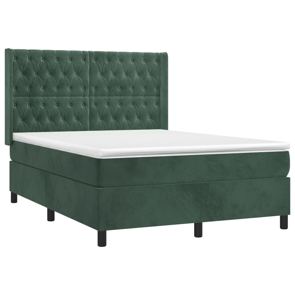 Letto a Molle con Materasso e LED Verde Scuro 140x200cm Velluto 3139748