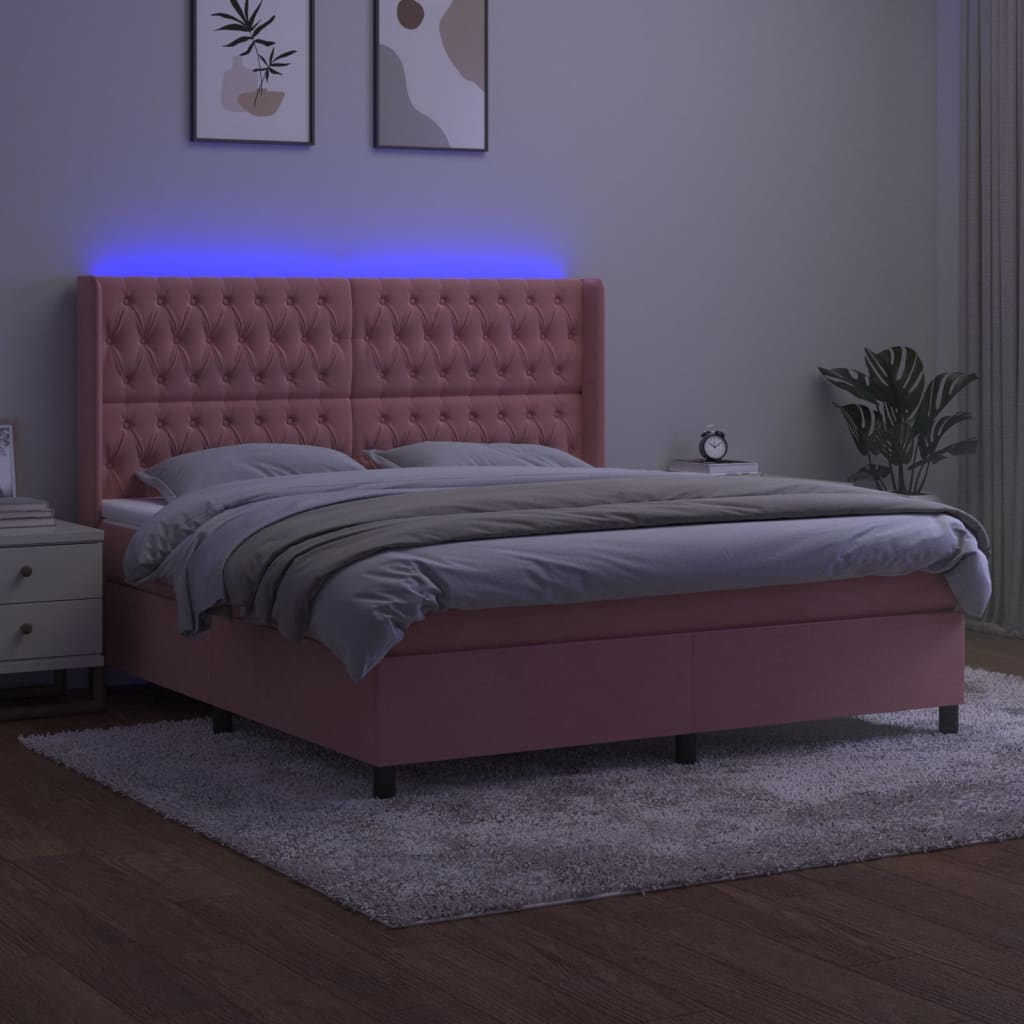 Letto a Molle con Materasso e LED Rosa 180x200 cm in Velluto 3139762