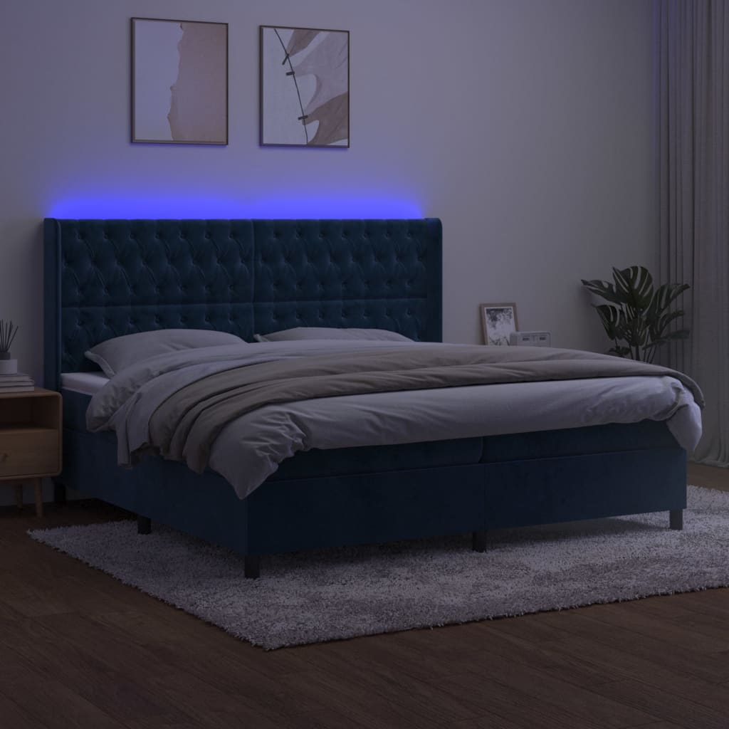 Letto a Molle con Materasso e LED Blu Scuro 200x200 cm 3139767