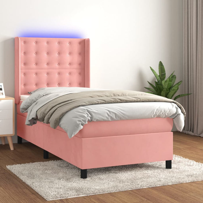 Letto a Molle con Materasso e LED-Struttura Letto con Materasso Rosa 80x200 cm in Velluto 324465