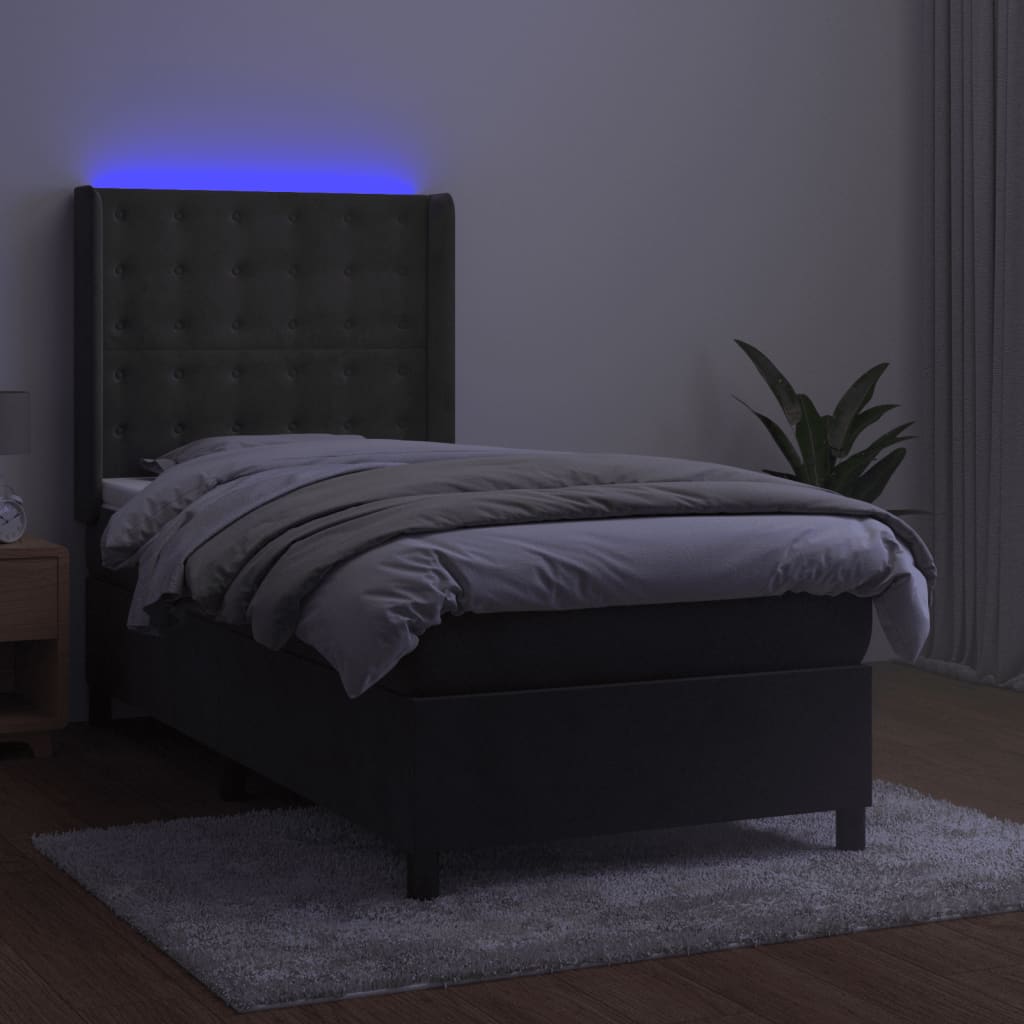Letto a Molle con Materasso e LED Grigio Scuro 90x200cm Velluto 3139782