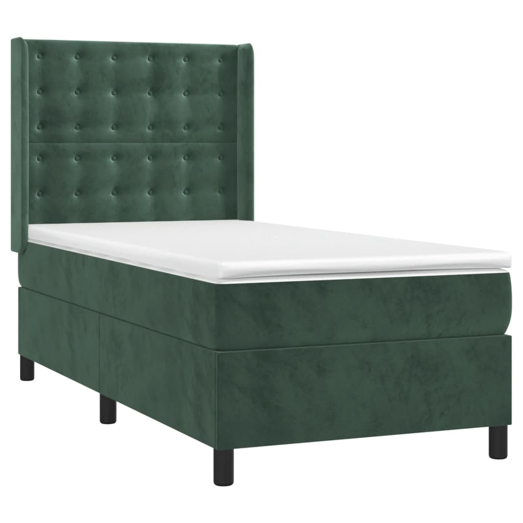Letto a Molle con Materasso e LED Verde Scuro 90x200cm Velluto 3139784
