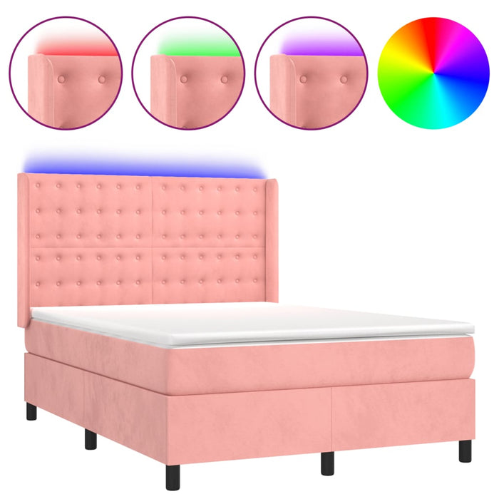 Letto a Molle con Materasso e LED Rosa 140x190 cm in Velluto 3139804
