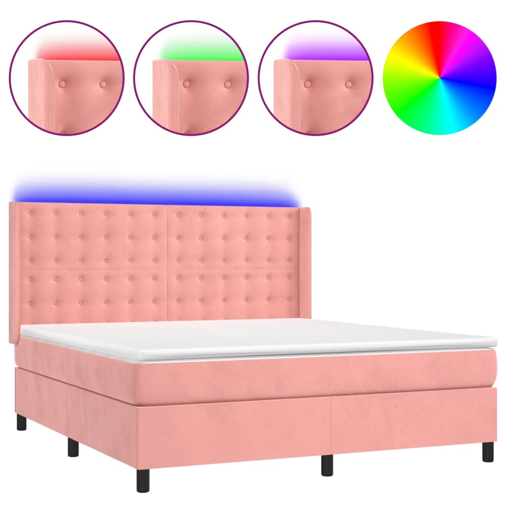 Letto a Molle con Materasso e LED Rosa 160x200 cm in Velluto 3139816