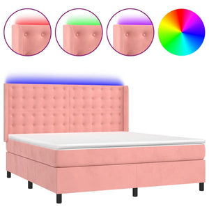 Letto a Molle con Materasso e LED Rosa 160x200 cm in Velluto 3139816