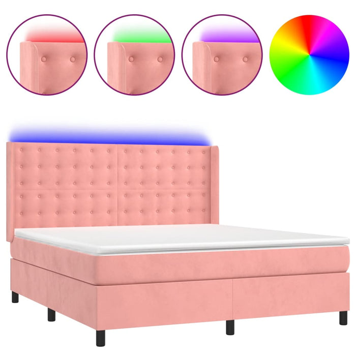 Letto a Molle con Materasso e LED Rosa 160x200 cm in Velluto 3139816