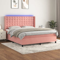 Letto a Molle con Materasso e LED Rosa 160x200 cm in Velluto 3139816