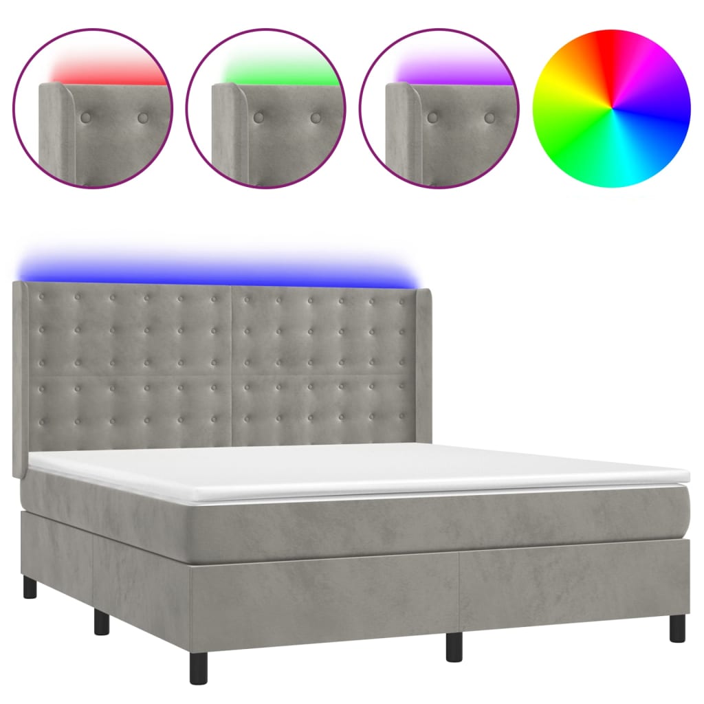 Letto a Molle Materasso e LED Grigio Chiaro 180x200 cm Vellutocod mxl 123536