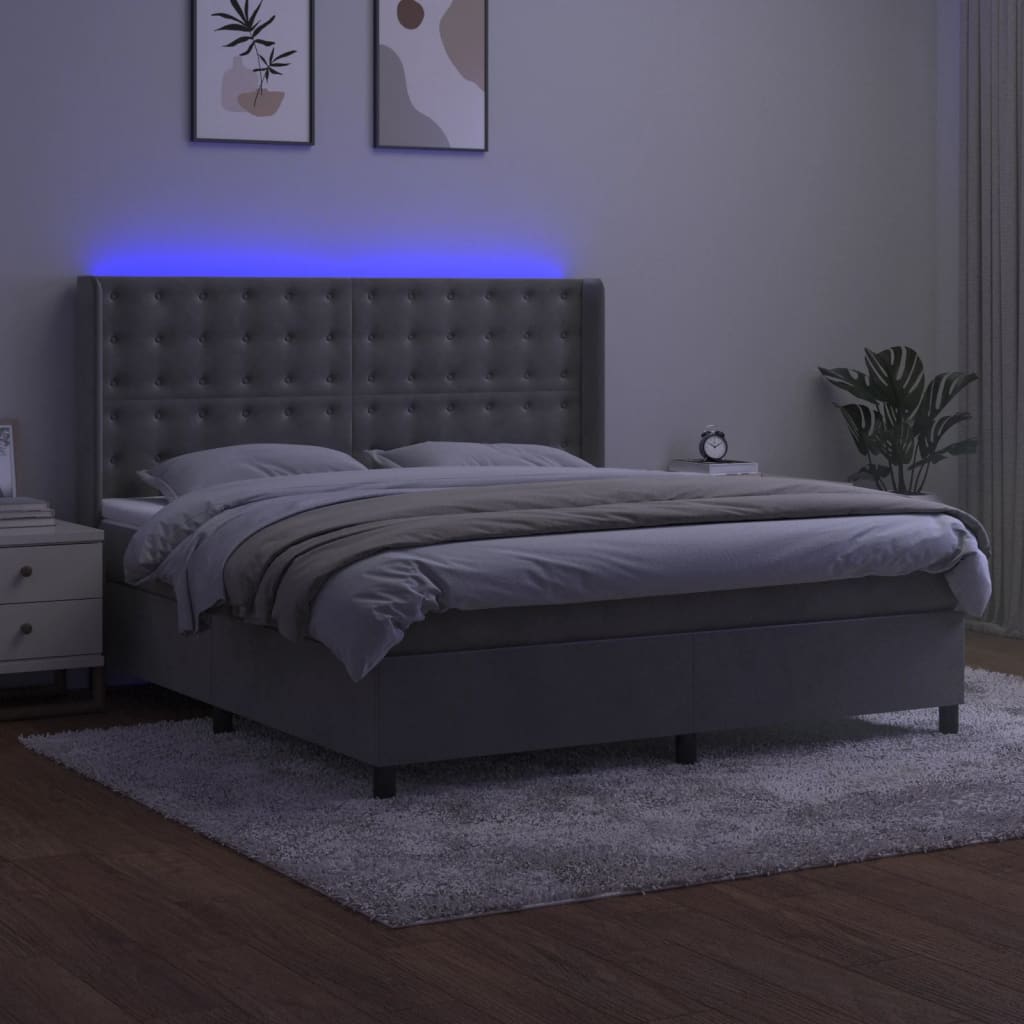 Letto a Molle Materasso e LED Grigio Chiaro 180x200 cm Vellutocod mxl 123536