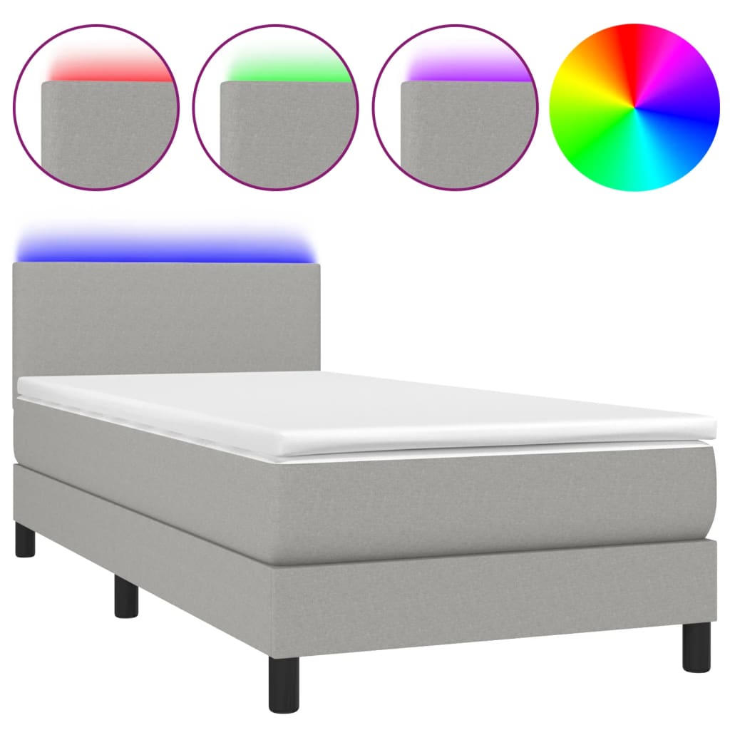 Letto a Molle Materasso e LED Grigio Chiaro 80x200 cm Tessuto 3132949