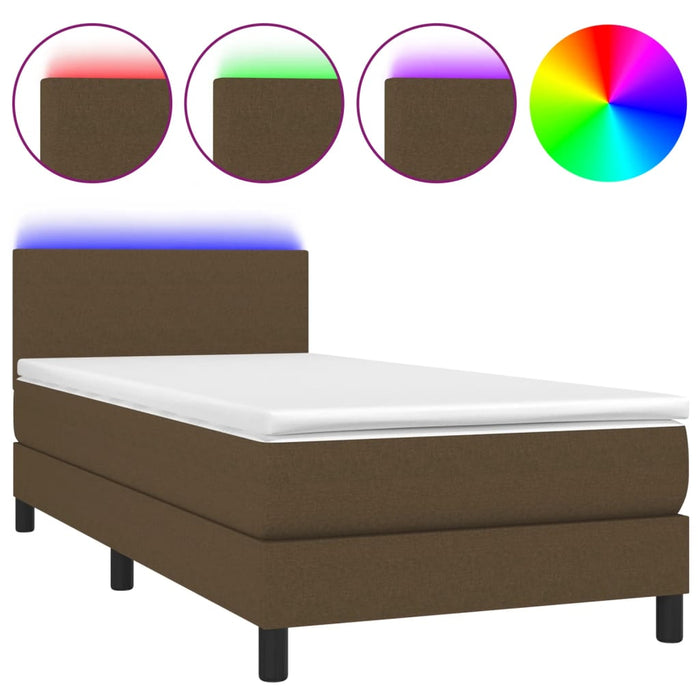 Letto a Molle Materasso e LED Marrone Scuro 90x190cm in Tessuto 3132960