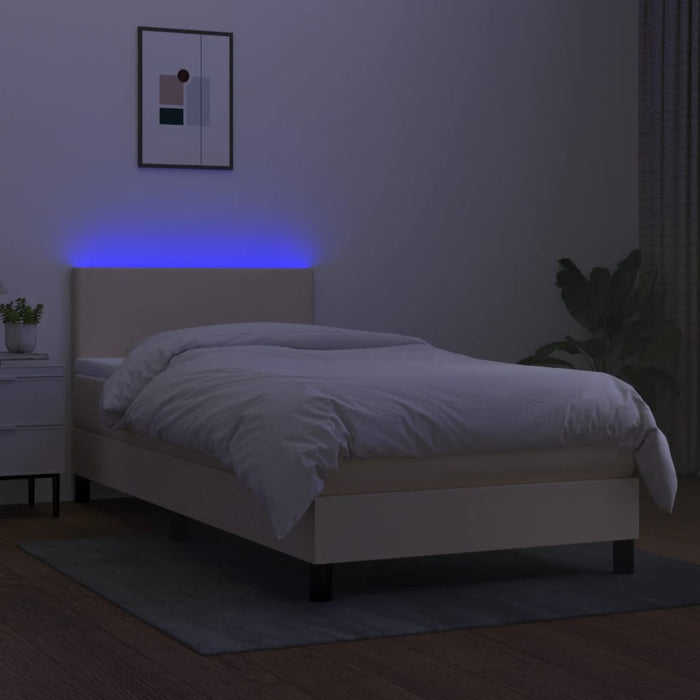 Letto a Molle con Materasso e LED Crema 90x190 cm in Tessuto 3132962