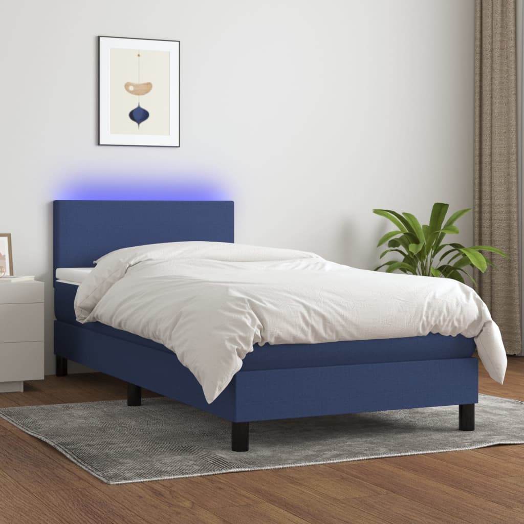 Letto a Molle con Materasso e LED-Struttura Letto con Materasso Blu 90x190 cm in Tessuto 733428
