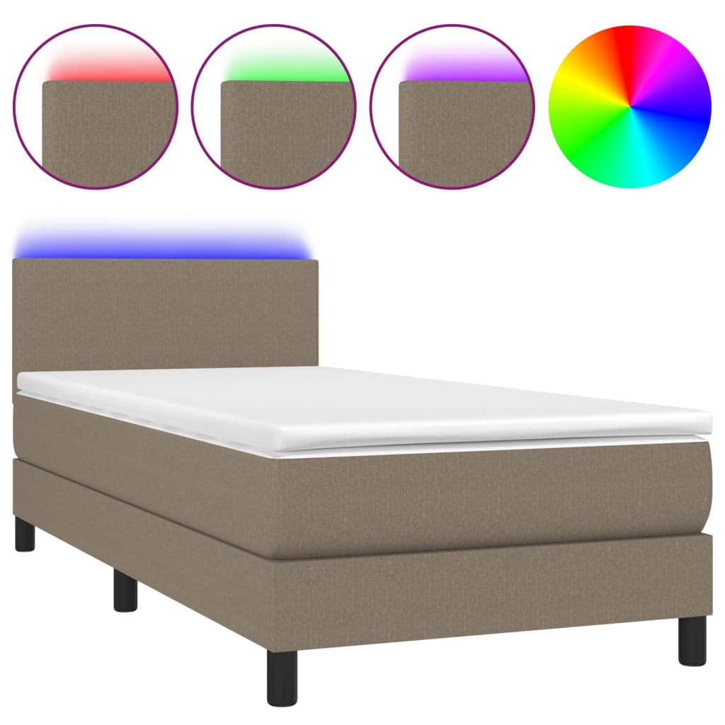 Letto a Molle con Materasso e LED-Struttura Letto con Materasso Tortora 90x200 cm in Tessuto 480643