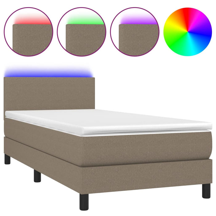 Letto a Molle con Materasso e LED-Struttura Letto con Materasso Tortora 90x200 cm in Tessuto 480643