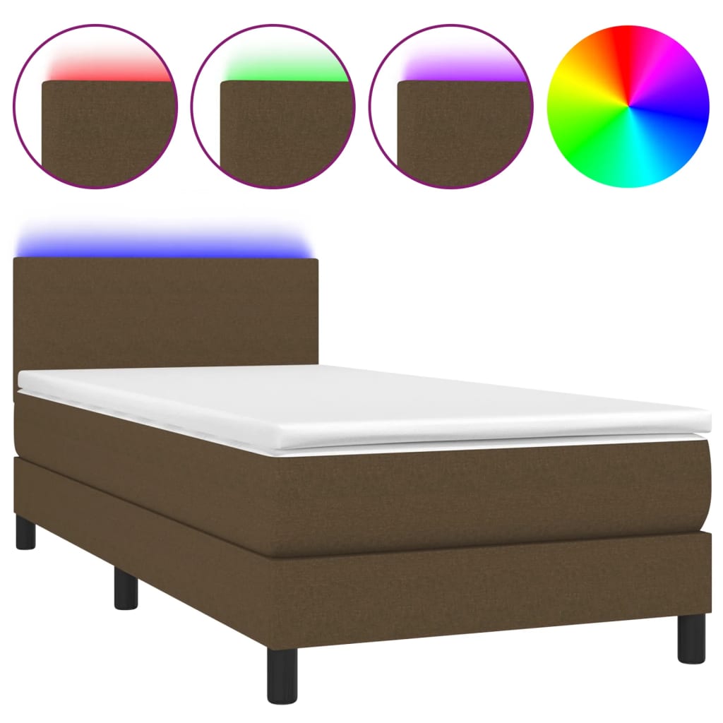 Letto a Molle Materasso e LED Marrone Scuro 100x200 cm Tessuto 3132976