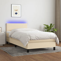 Letto a Molle con Materasso e LED Crema 100x200cm in Tessuto 3132978