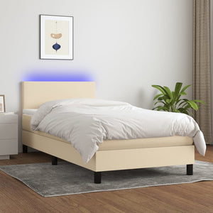 Letto a Molle con Materasso e LED Crema 100x200cm in Tessuto 3132978