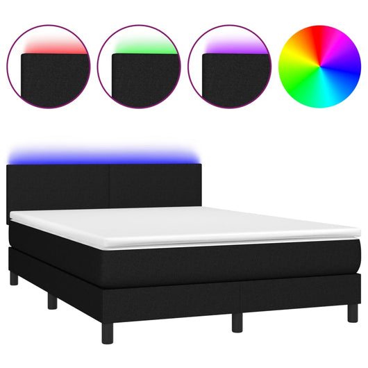 Letto a Molle con Materasso e LED Nero 140x190 cm in Tessuto 3132991
