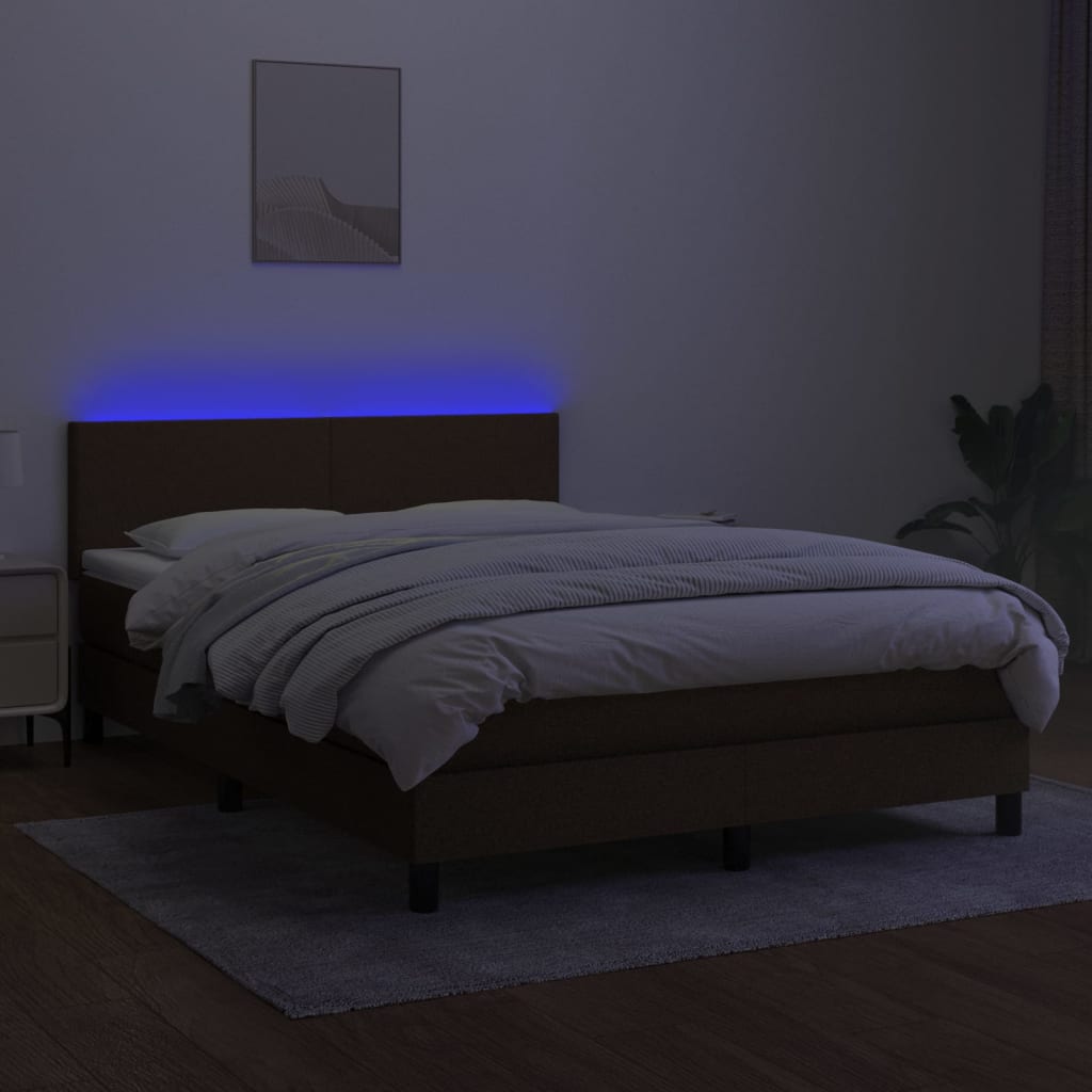 Letto a Molle Materasso e LED MarroneScuro 140x190cm in Tessuto 3132992