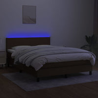 Letto a Molle Materasso e LED MarroneScuro 140x190cm in Tessuto 3132992