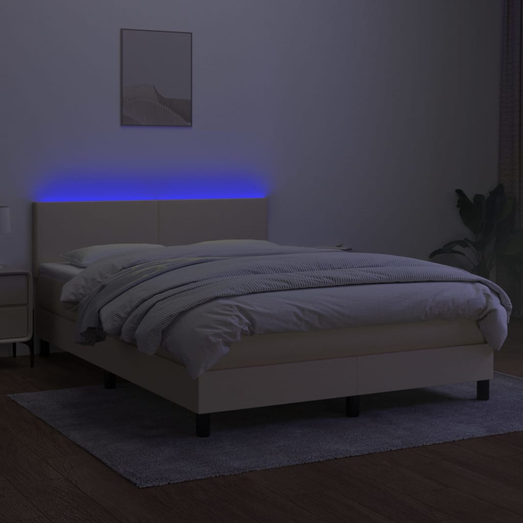 Letto a Molle con Materasso e LED Crema 140x200 cm in Tessuto 3133002